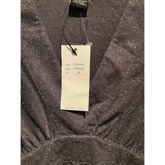 Vertigo Paris Mini Dress Women's Size M Silver Nylon Surplice Neck Short Sleeve - Picture 4 of 8